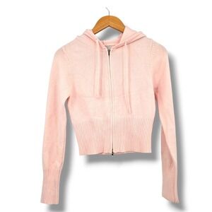 Orange Kiss Essentials Full Zip Hoodie Cropped Knit‎ Sweater Jacket Pink L